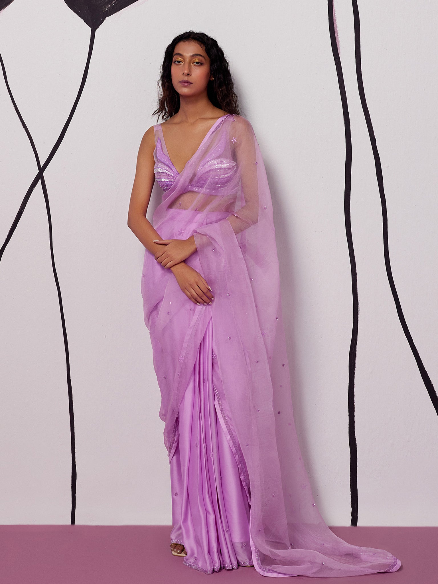 Angel Purple Draped Saree Set