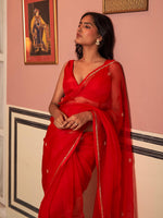 Load image into Gallery viewer, Red Hibiscus Silk Organza Saree
