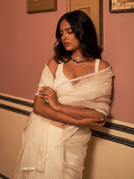 Load image into Gallery viewer, Crystal Off-White Silk Organza Saree Set
