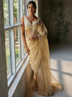 Load image into Gallery viewer, Reverie Golden Silk Organza Saree Set
