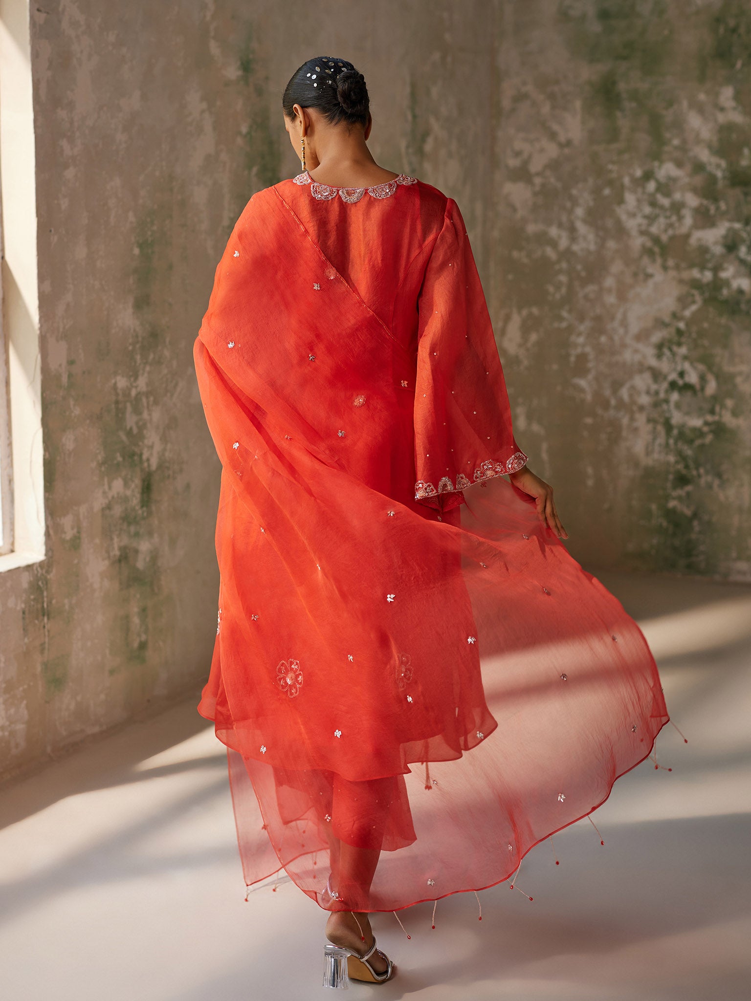 Enigma Red Silk Organza Kurta Set