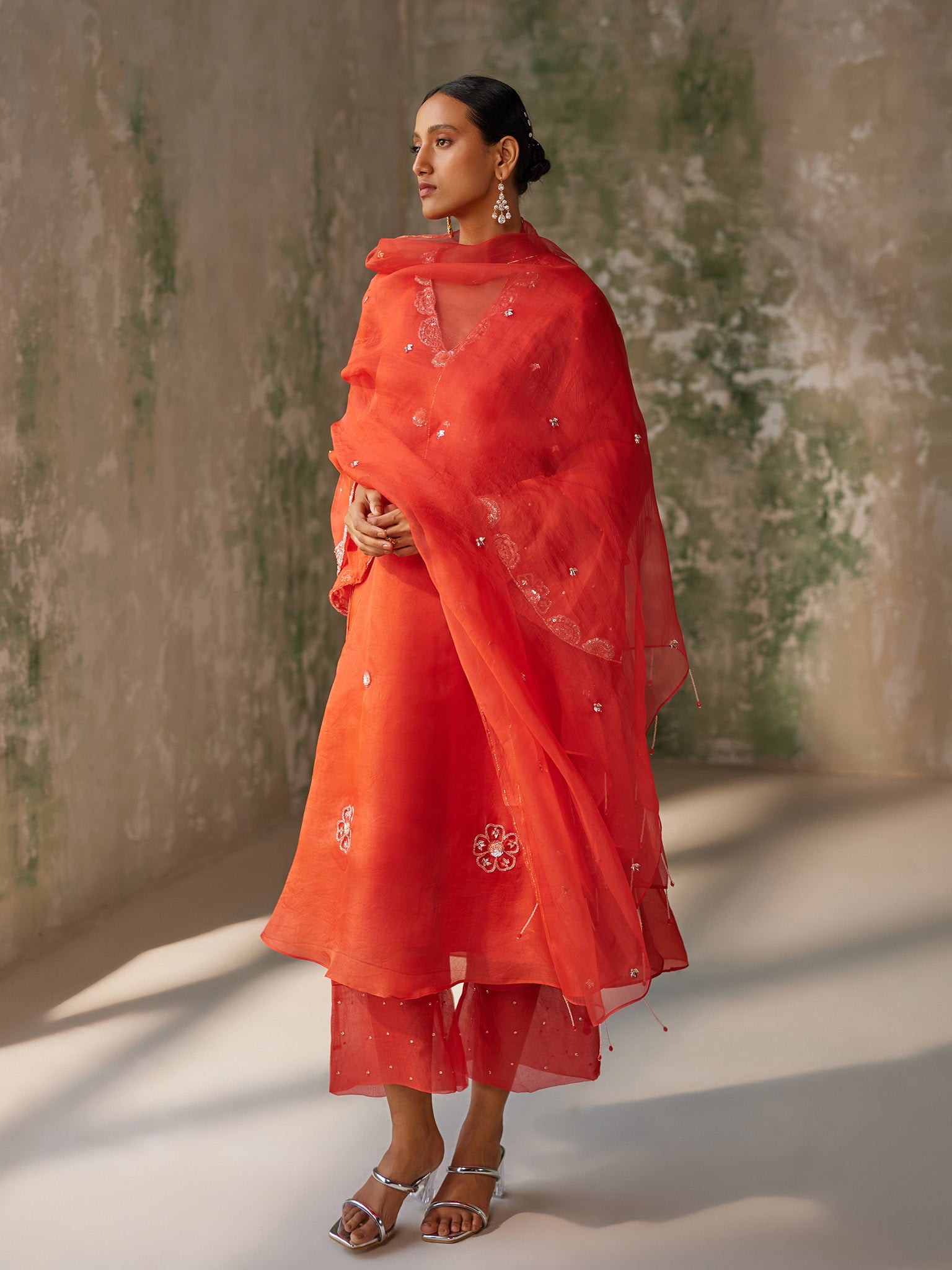 Enigma Red Silk Organza Kurta Set