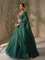 Load image into Gallery viewer, Surreal Green Silk Organza Lehenga Set
