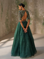 Load image into Gallery viewer, Surreal Green Silk Organza Lehenga Set
