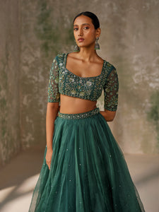 Surreal Green Silk Organza Lehenga Set