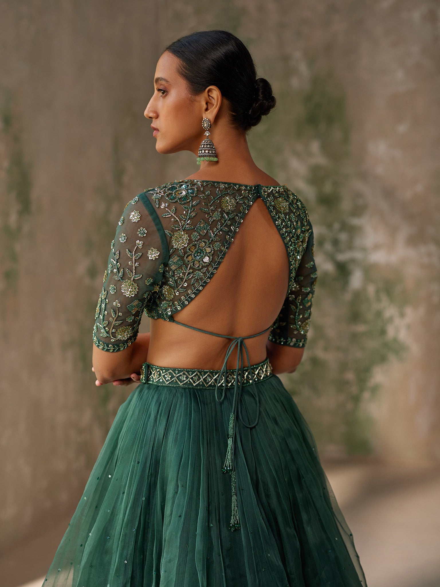 Surreal Green Silk Organza Lehenga Set