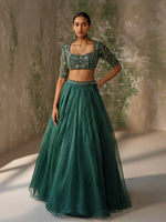 Load image into Gallery viewer, Surreal Green Silk Organza Lehenga Set
