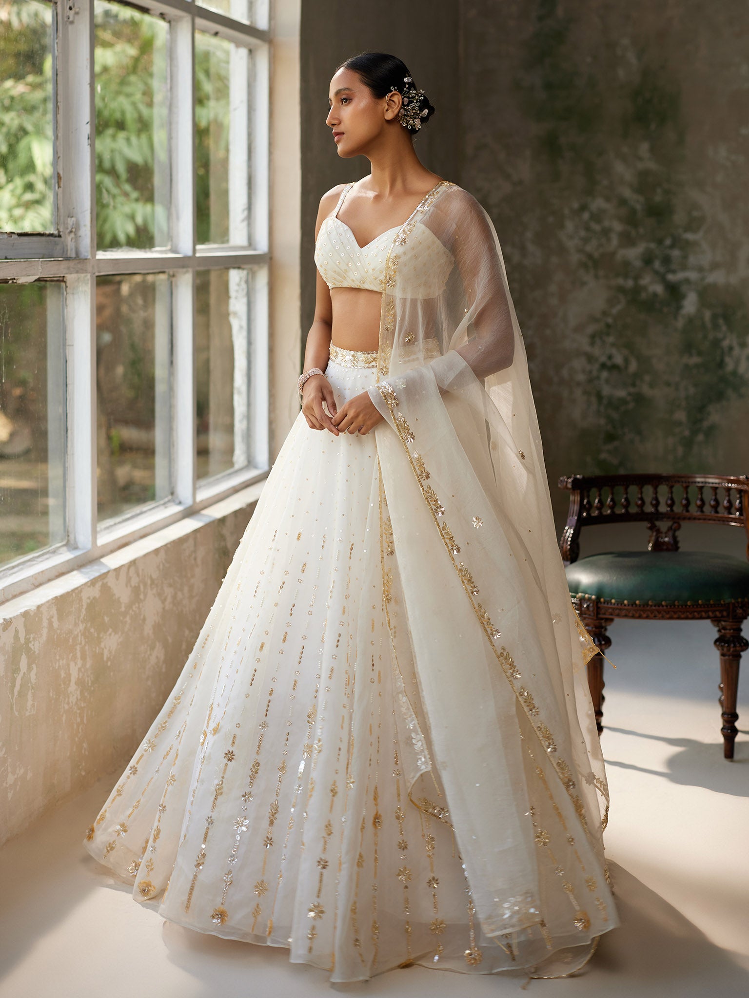 Snowdrop Ivory Silk Organza Lehenga Set