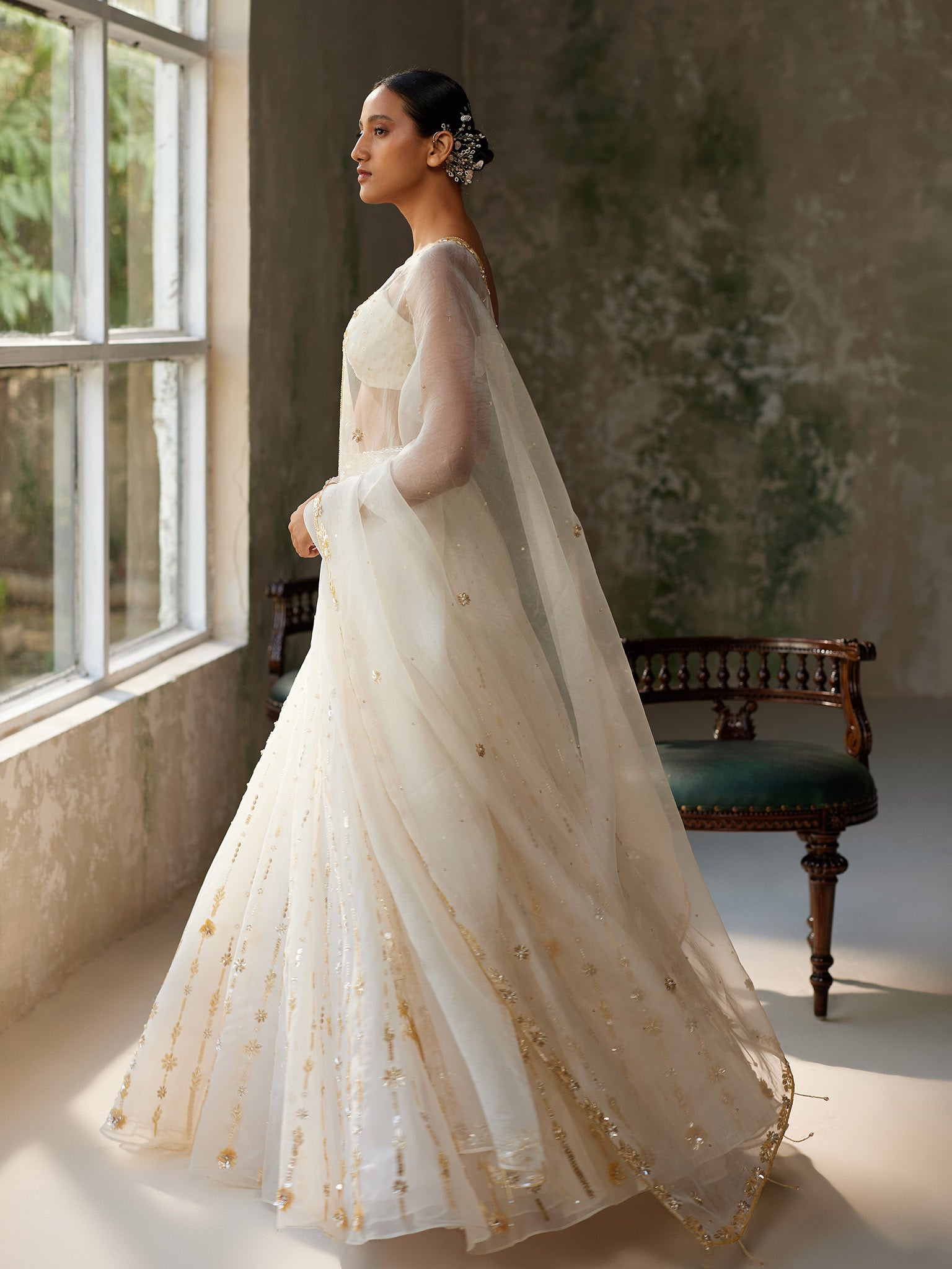 Snowdrop Ivory Silk Organza Lehenga Set