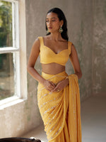 Load image into Gallery viewer, Sunflower Yellow Draped Saree Set
