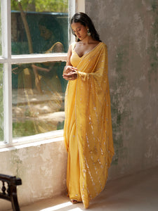 Sunflower Yellow Draped Saree Set