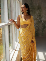 Load image into Gallery viewer, Sunflower Yellow Draped Saree Set
