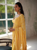 Load image into Gallery viewer, Sunflower Yellow Draped Saree Set
