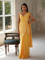 Load image into Gallery viewer, Sunflower Yellow Draped Saree Set
