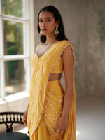 Load image into Gallery viewer, Sunflower Yellow Draped Saree Set
