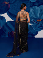 Load image into Gallery viewer, Nightflower Black Silk Organza Saree Set
