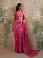 Load image into Gallery viewer, Phlox Rani Pink Draped Saree Set
