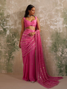 Phlox Rani Pink Draped Saree Set