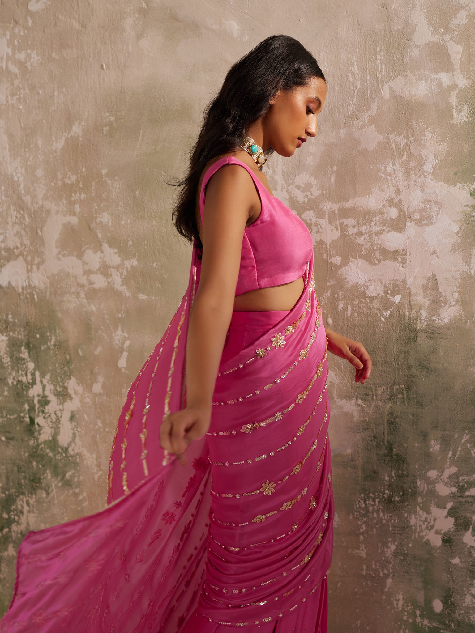 Phlox Rani Pink Draped Saree Set