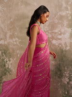 Load image into Gallery viewer, Phlox Rani Pink Draped Saree Set
