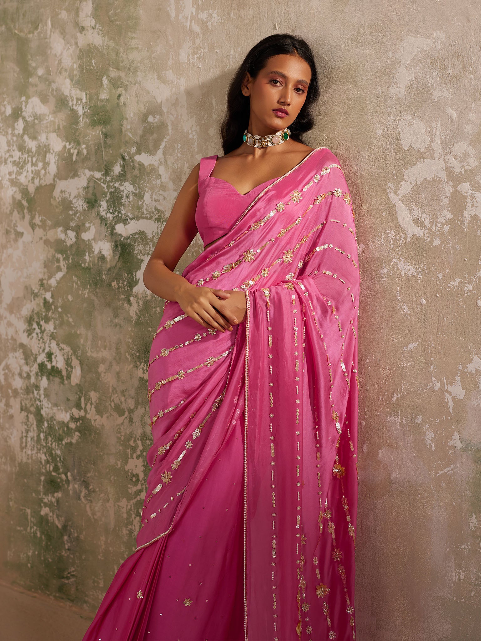 Phlox Rani Pink Draped Saree Set