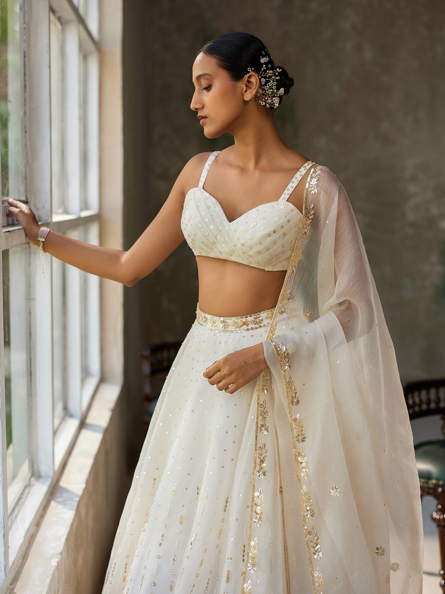 Snowdrop Ivory Silk Organza Lehenga Set