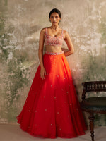 Load image into Gallery viewer, Gulmohar Red Silk Organza Lehenga Set
