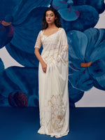 Load image into Gallery viewer, Petal Moon Ivory Draped Saree Set
