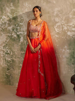 Load image into Gallery viewer, Gulmohar Red Silk Organza Lehenga Set
