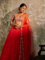 Load image into Gallery viewer, Gulmohar Red Silk Organza Lehenga Set
