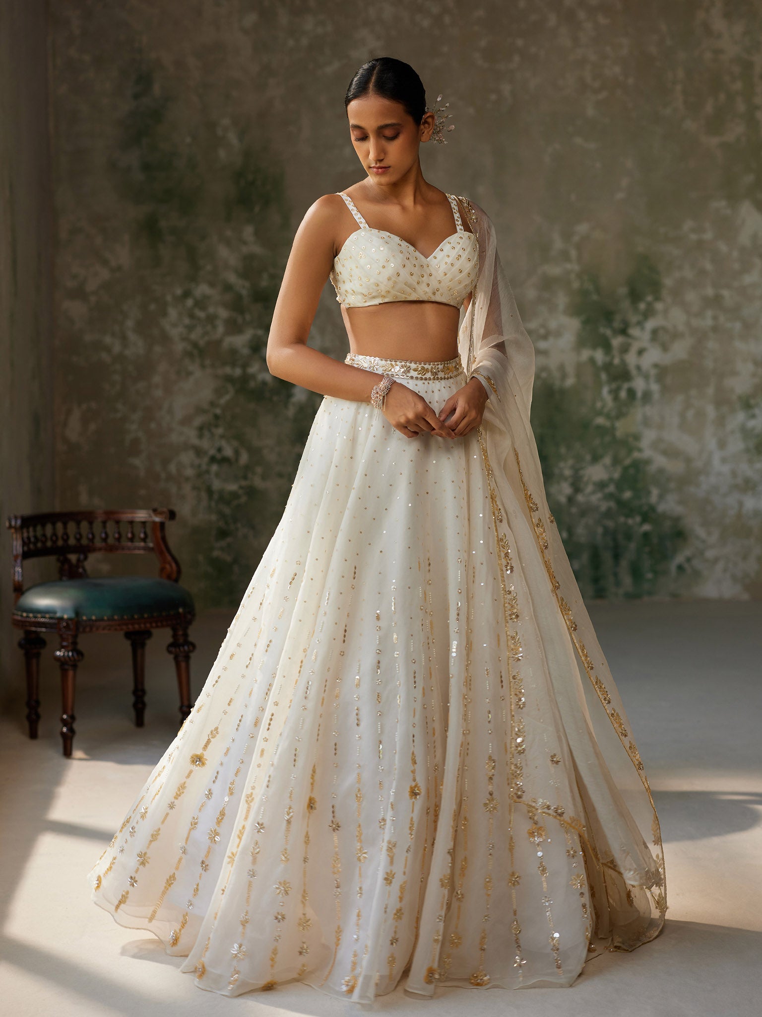 Snowdrop Ivory Silk Organza Lehenga Set