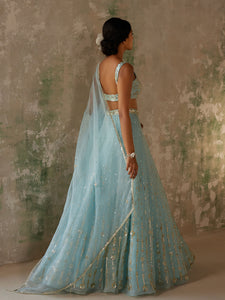 Blue Orchid Silk Organza Lehenga Set