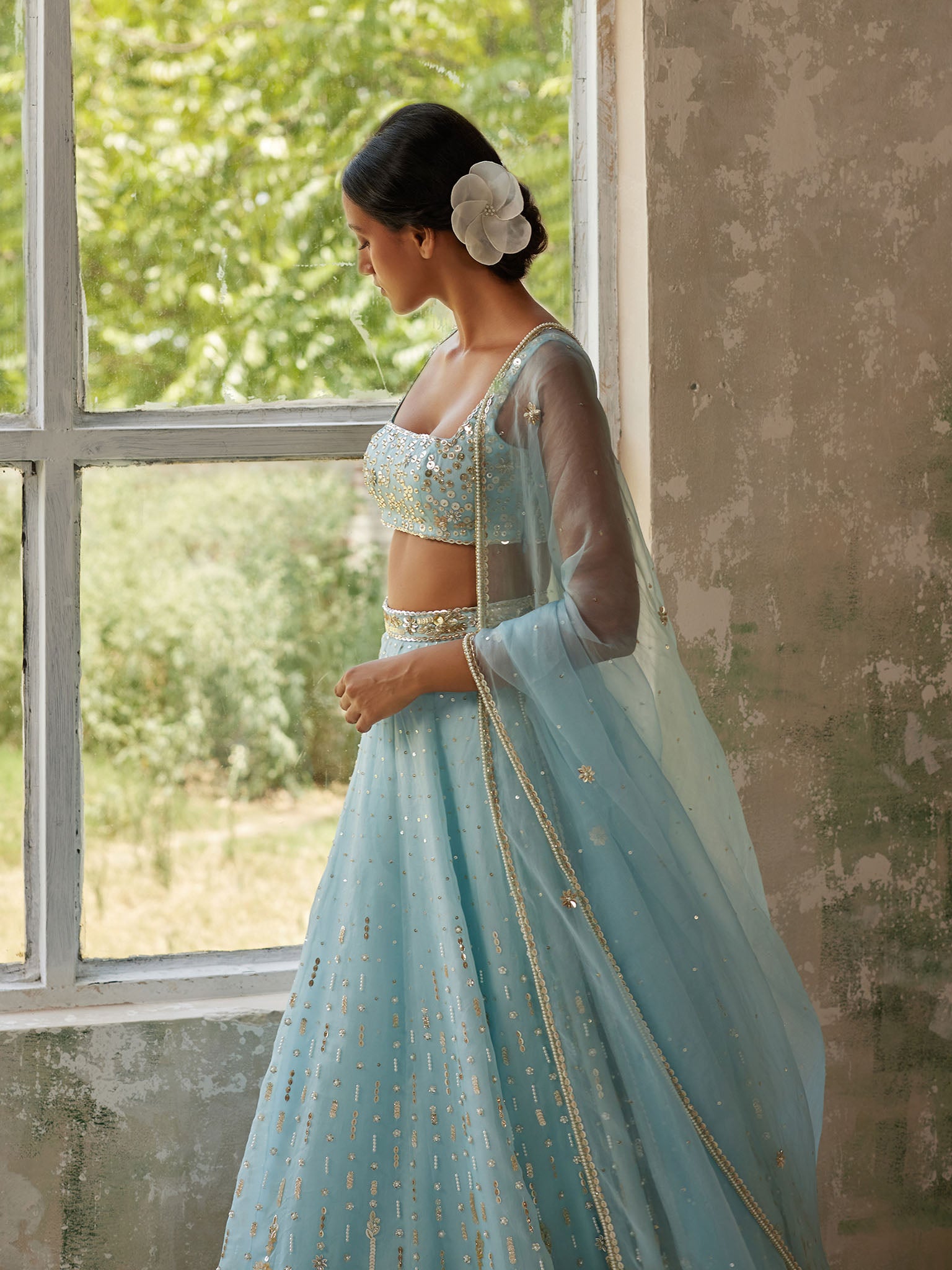 Blue Orchid Silk Organza Lehenga Set