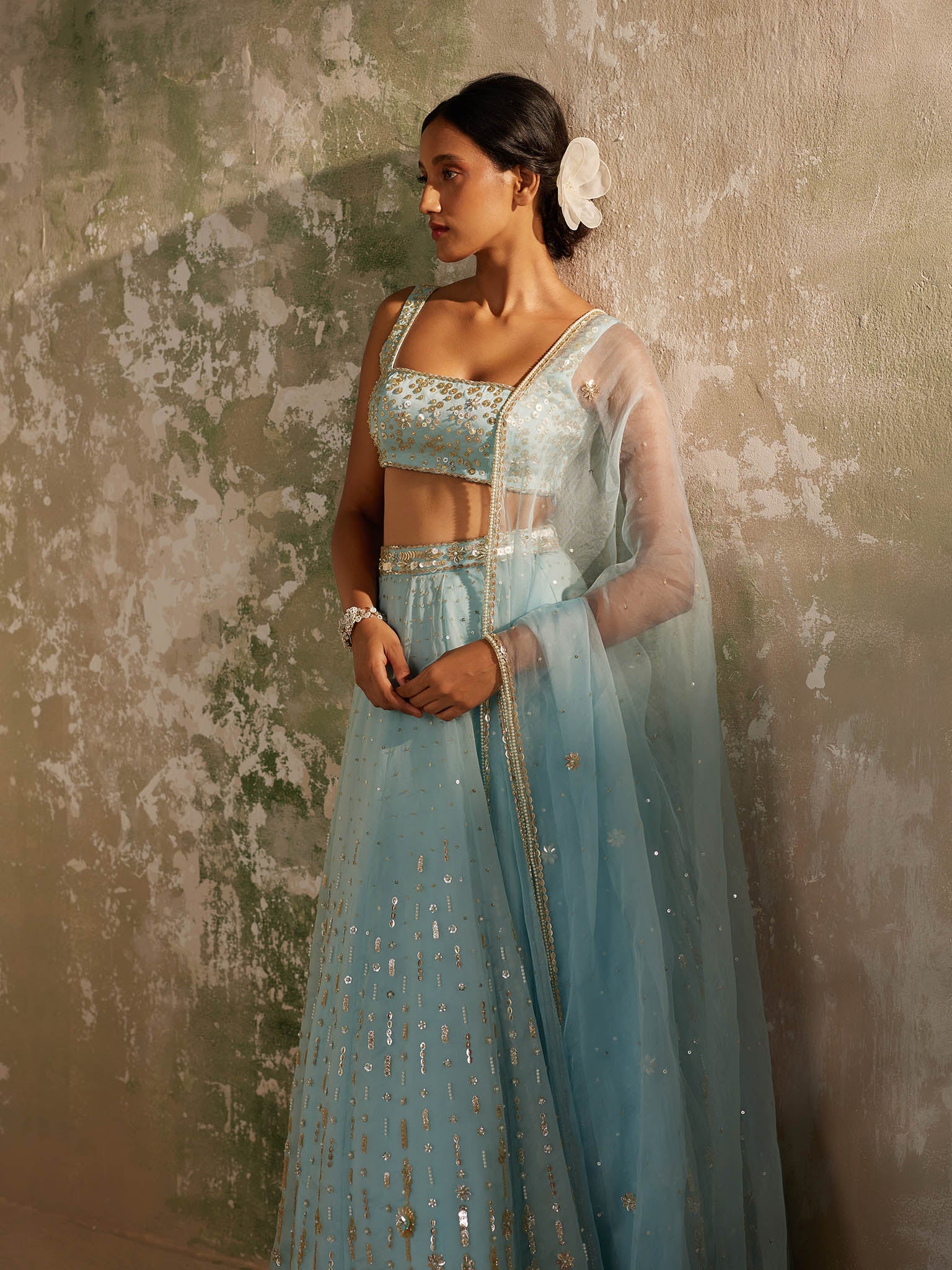 Blue Orchid Silk Organza Lehenga Set