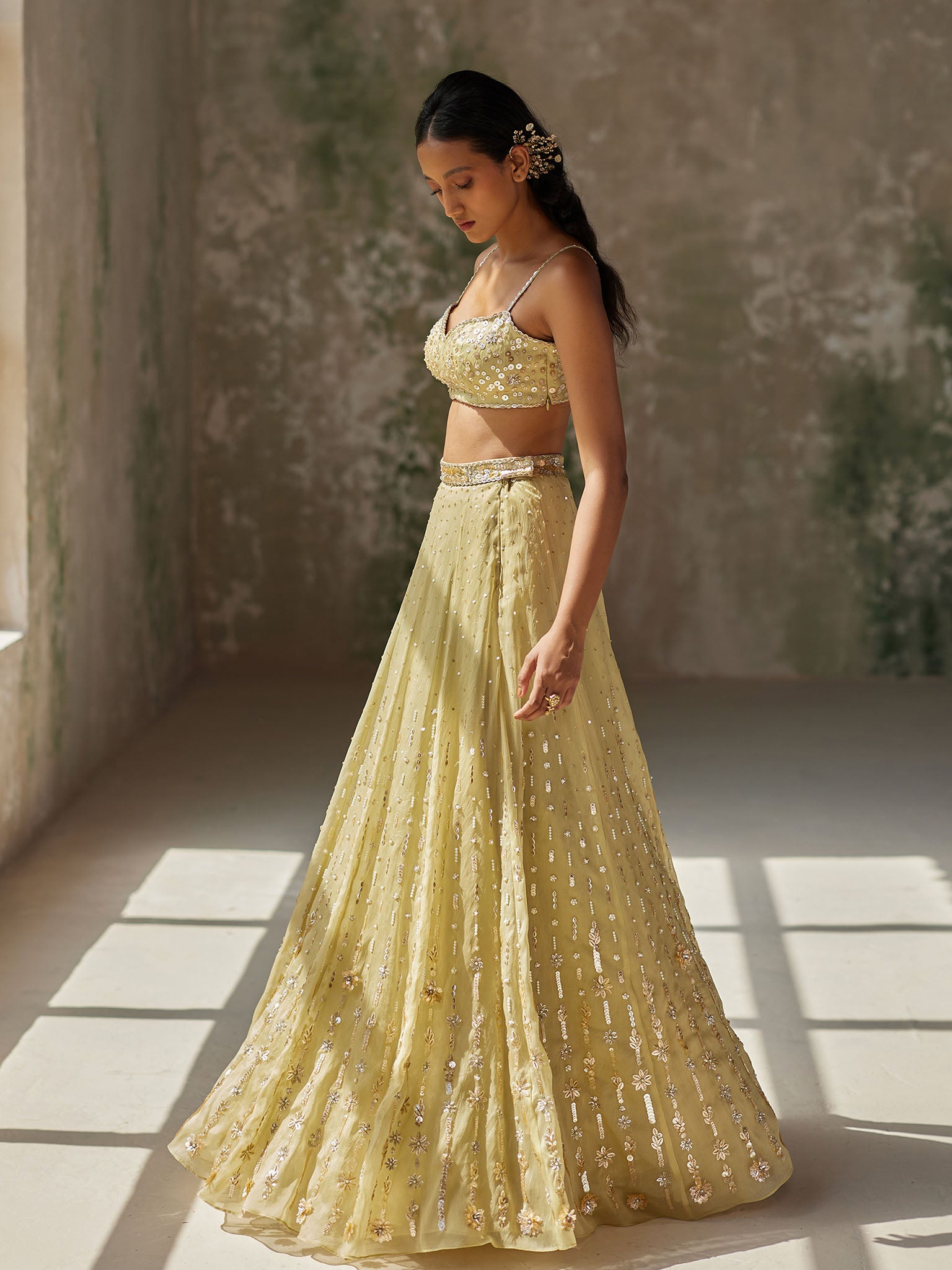 Ethereal Green Silk Organza Lehenga Set