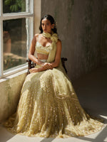 Load image into Gallery viewer, Ethereal Green Silk Organza Lehenga Set
