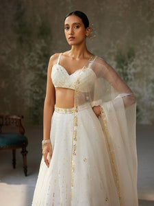 Snowdrop Ivory Silk Organza Lehenga Set