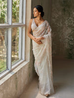 Load image into Gallery viewer, Elysian Ivory Silk Organza Saree Set
