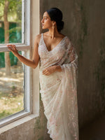 Load image into Gallery viewer, Elysian Ivory Silk Organza Saree Set
