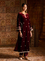 Load image into Gallery viewer, Gulnaar Maroon Velvet Suit Set
