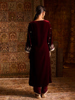Load image into Gallery viewer, Gulnaar Maroon Velvet Suit Set
