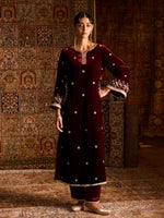 Load image into Gallery viewer, Gulnaar Maroon Velvet Suit Set
