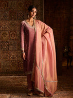 Load image into Gallery viewer, Rohana Rose Pink Velvet Suit Set
