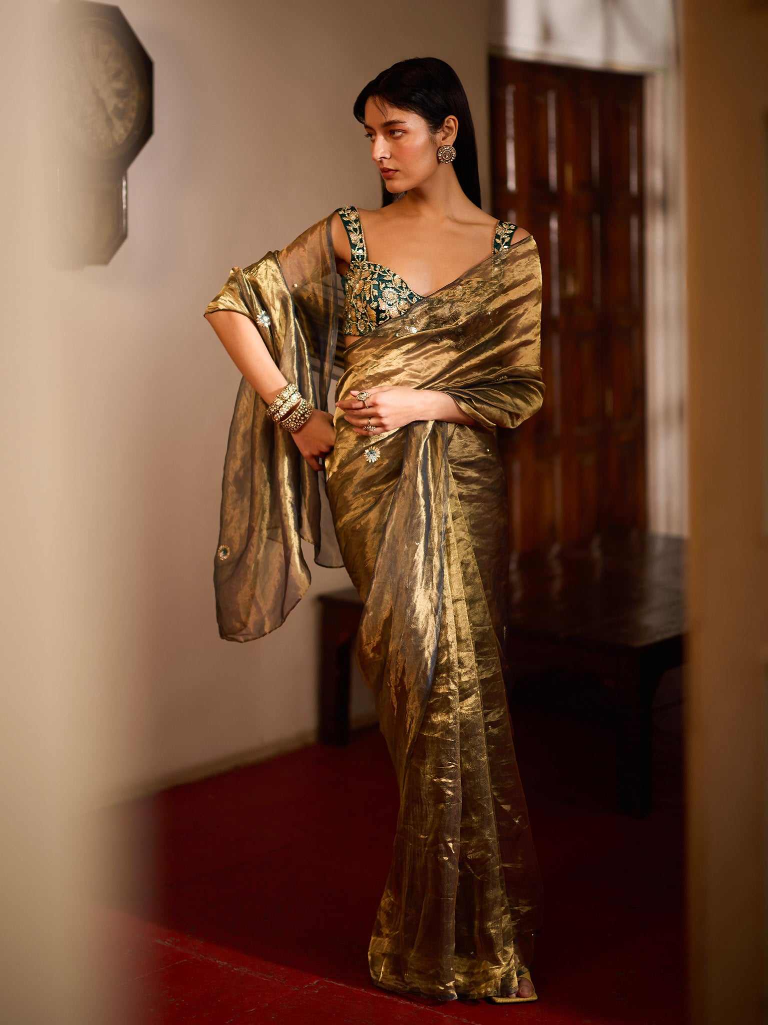 Mystic Teal Tissue Saree Set