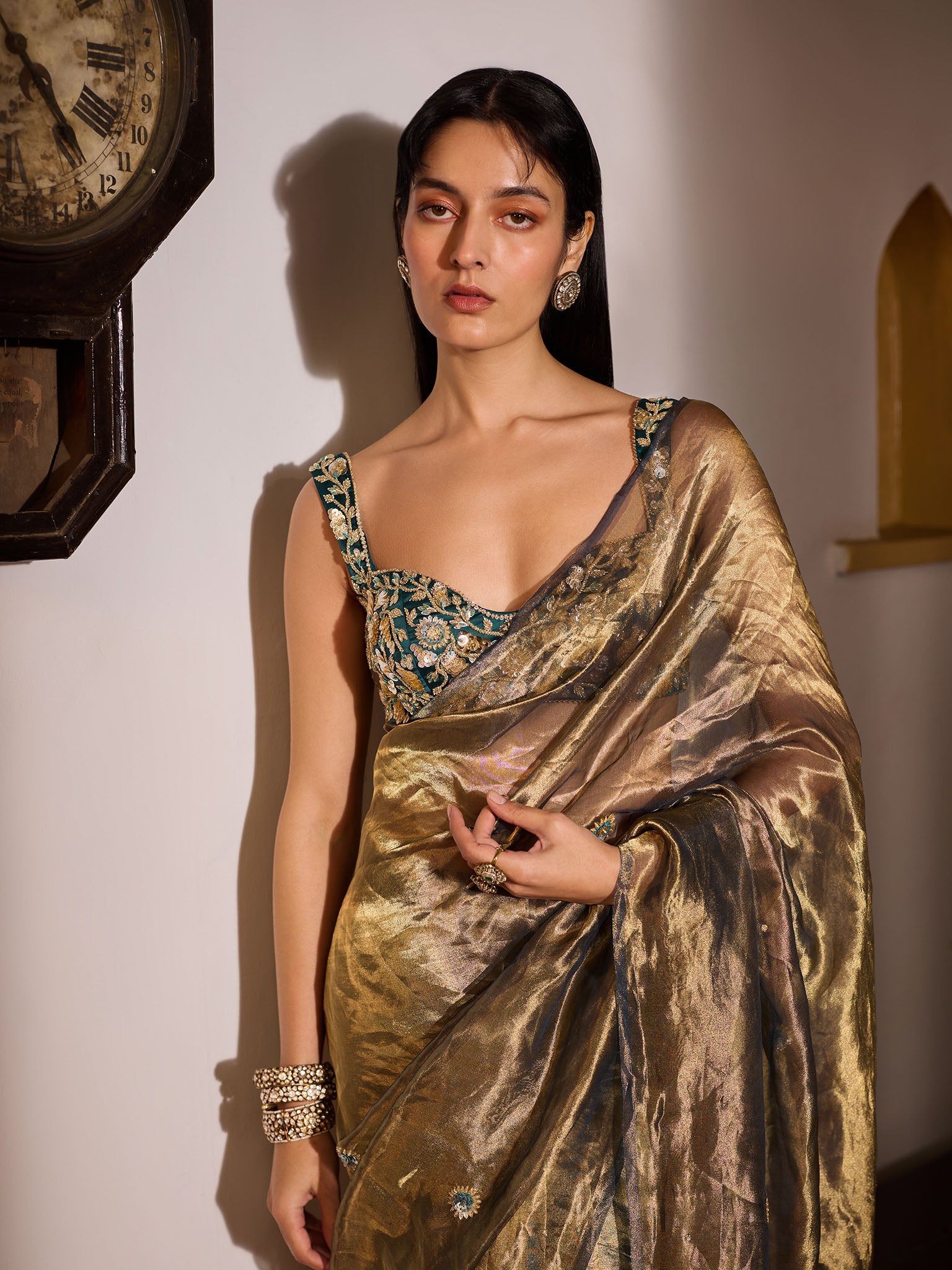 Mystic Teal Tissue Saree Set