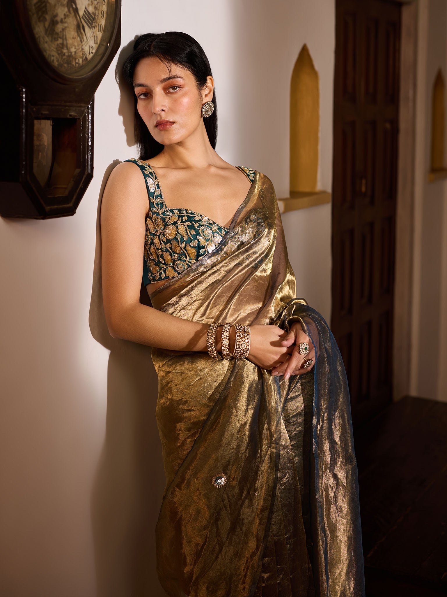 Mystic Teal Tissue Saree Set