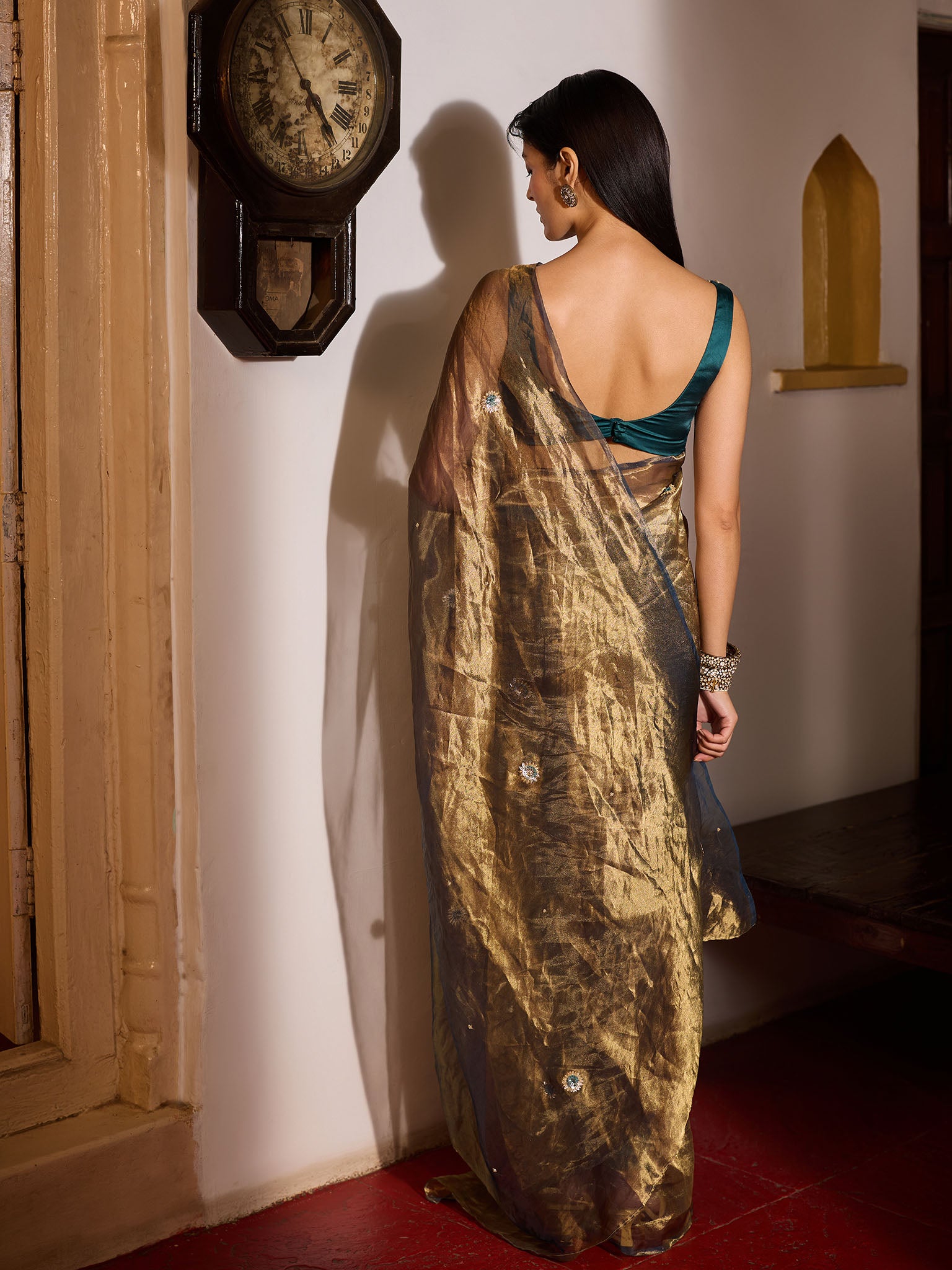 Mystic Teal Tissue Saree Set