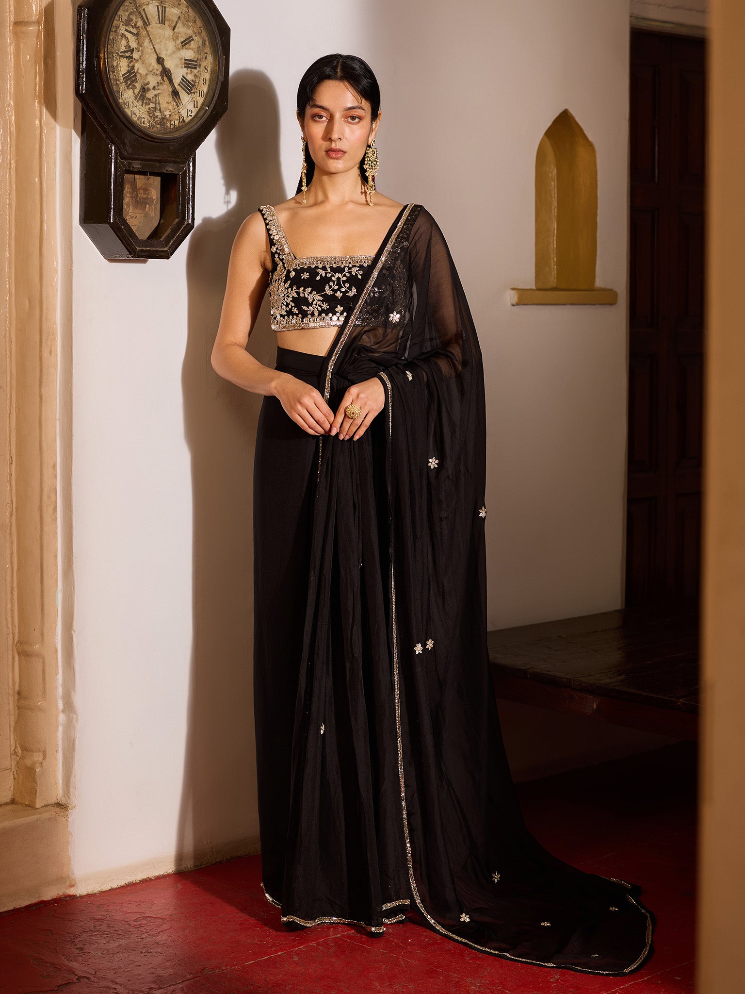 Black Onyx Draped Saree Set