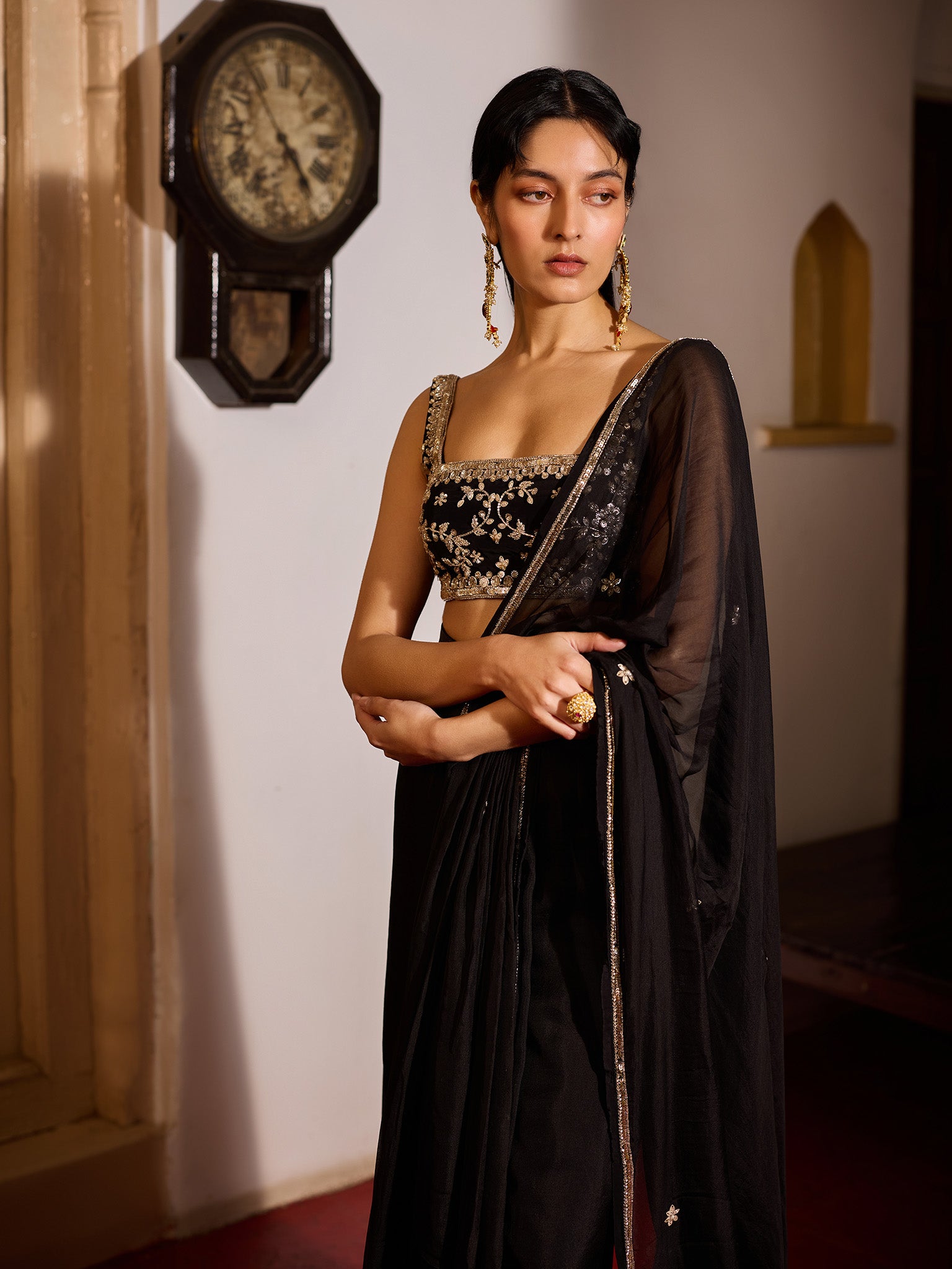 Black Onyx Draped Saree Set