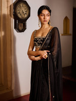 Load image into Gallery viewer, Black Onyx Draped Saree Set
